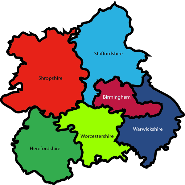 West Midlands map of area covered by DY10 Website Designers