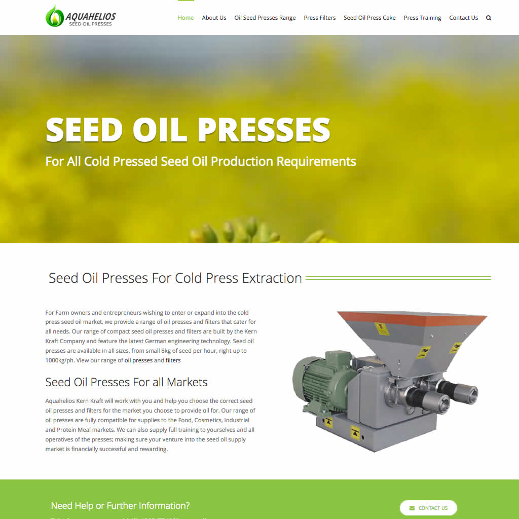 Home page for Aquahelios Oil Presses
